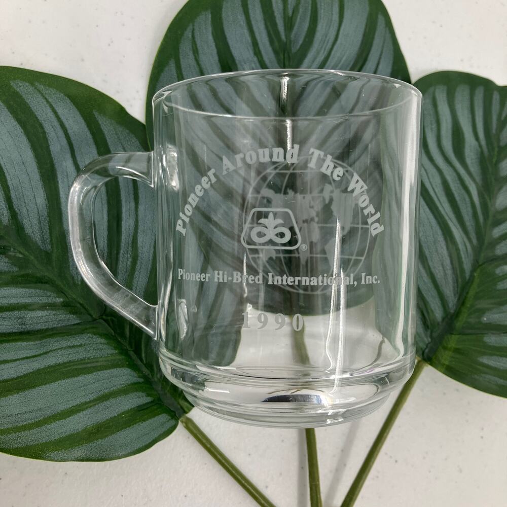 Vintage Luminarc 1990 Pioneer Hi-Bred International Inc Etched Glass Coffee Mug